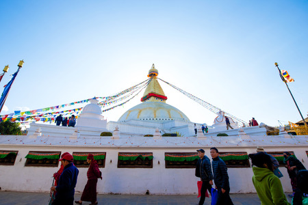 Nepal - 3 January 2017 :: The Wisdom eyes on Boudhanath stupa landmark of Kathmandu , Nepalのeditorial素材