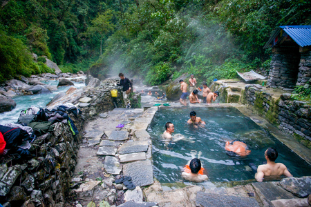 Nepal - 2 January 2017 :: Jhinu Hot Spring Nepal , Trekking ABCのeditorial素材