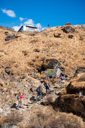 Nepal - 30 December 2016 :: Hiking to Himalaya mountain in Nepal , trekkingのeditorial素材