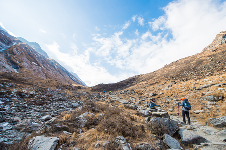 Nepal - 30 December 2016 :: Hiking to Himalaya mountain in Nepal , trekkingのeditorial素材