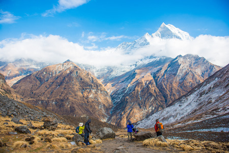 Nepal - 30 December 2016 :: Hiking to Himalaya mountain in Nepal , trekkingのeditorial素材