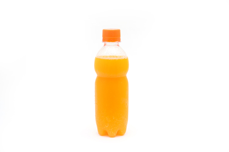 orange juice in plastic bottle for drink , beverageの写真素材