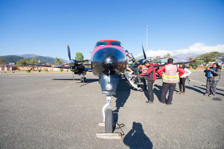 Nepal - 3 January 2017 :: a small airplane at Pokhara airport in Nepal , airplane