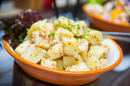 boiled potatoes appitizer in salad corner, foodの写真素材