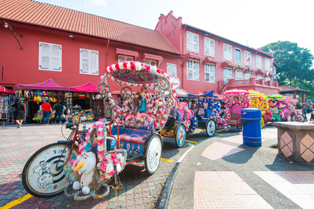 Malacca, Malaysia - February 21, 2016 :Trishaw is popular public transports around the Dutch Square...
