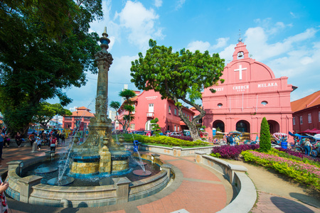 Malaysia - 10 Febuary 2017 :: Red christ church landmark of Melaka town , Malaysiaのeditorial素材