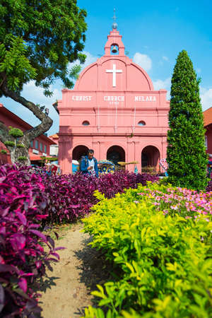 Malaysia - 10 Febuary 2017 :: Red christ church landmark of Melaka town , Malaysiaのeditorial素材