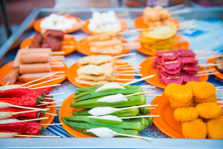 Lok Lok skewer meat street food in Malaysia , foodの写真素材