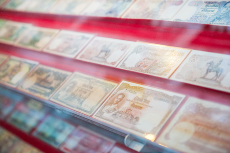 Thailand , 23 March 2017 ::Thai ancient bank note in exhibition , Thaiのeditorial素材