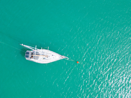 Aerial view or top view of tropical island with boat, Phuket island, Thailandの写真素材