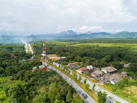 Aerial view over small village in Phang-nga province, Thailand, landscapeの写真素材