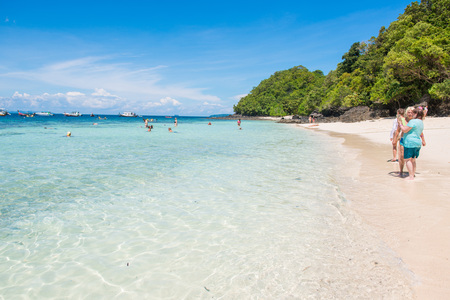 Phuket, Thailand - September 3, 2017 :Tourists relaxing on the beach of the banana beach, coral island, Koh Hey in Phuket, Thailandのeditorial素材