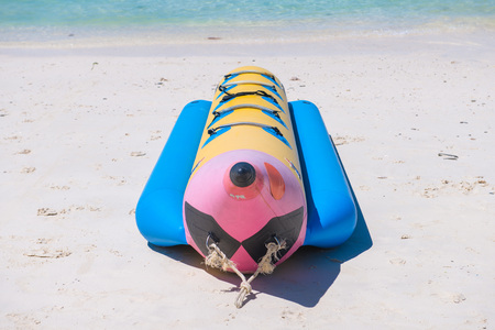Colorful banana boat on the beach, outdoorの写真素材