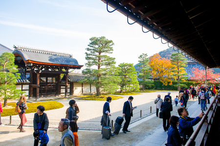 Kyoto, Japan - November 17, 2017 :Tourists visit zen garden in autumn season at Tenryuji temple,...