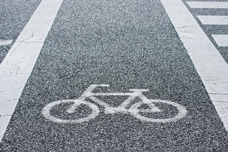 Bike lane and bike symbol on street, bicycleの写真素材