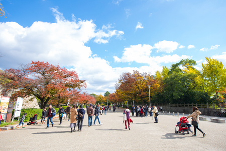 Osaka, Japan - November 17, 2017: Tourist visiting Osaka Castle in autumn of seasonal foliage, Osaka, Japanのeditorial素材