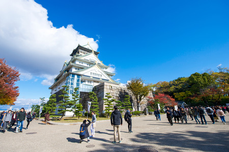 Osaka, Japan - November 17, 2017: Tourist visiting Osaka Castle in autumn of seasonal foliage, Osaka, Japanのeditorial素材