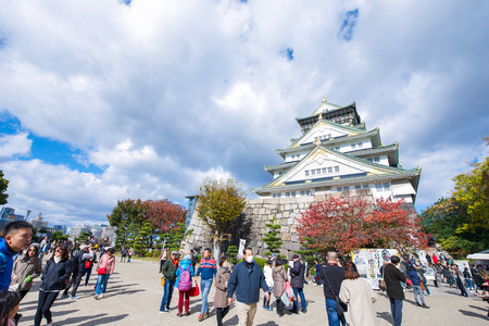 Osaka, Japan - November 17, 2017: Tourist visiting Osaka Castle in autumn of seasonal foliage, Osaka, Japanのeditorial素材