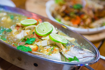 Steamed fish in lime sauce, food