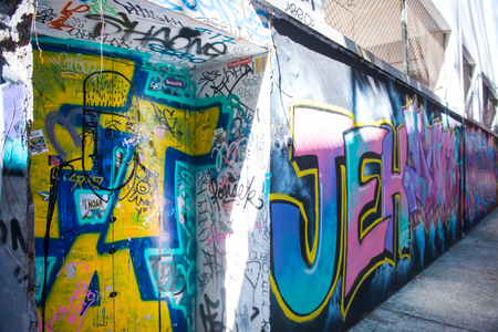 Mongkok graffiti wall of fame is located not far from Argyle street at Mong Kok, Hong Kongのeditorial素材