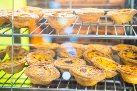 Sweet egg tart custard pie on shelves for sale, dessert
