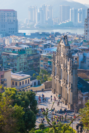 Macau - January 15, 2018 :Ruins facade of St.Paul's Cathedral in Macau, historic architecture as landmark of Macauのeditorial素材