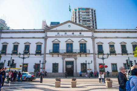 Macau - January 17, 2018 :Civic and Municipal Affairs Bureau located near Ruins of St. Paul's at Macauのeditorial素材