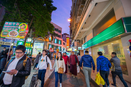 Macau - January 15, 2018 :The popular street in Macau. This place is the famous attraction travel in Macauのeditorial素材