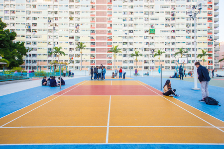 Hong Kong - January 12, 2018 :The colorful Choi hung estate, It is located in Wong Tai Sin district, Hong Kong, landmarkのeditorial素材