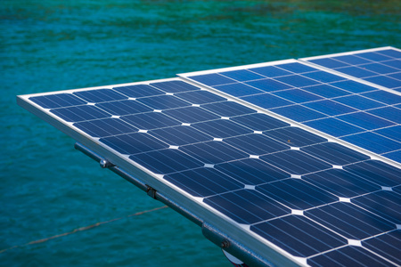 Solar panel on sailing boat, energyの写真素材