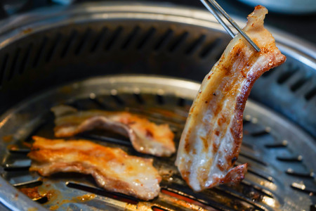 grilled pork belly korean barbeque , yakinikuの写真素材