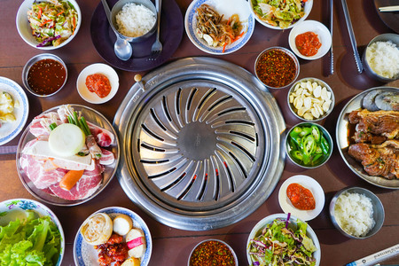 Pork Korean style and vegetable for barbecue, grillの写真素材