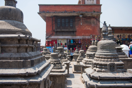 Kathmandu, Nepal - April 20, 2018 :Swayambhunath stupa or  popularly known as the monkey temple in Nepal, landmarkのeditorial素材