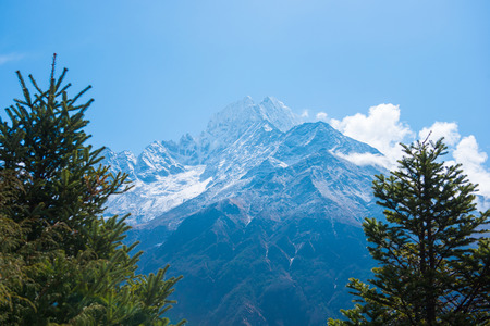 Beautiful snow defile mountain landscape, trekking route to the Everest Base Camp in Nepalの写真素材