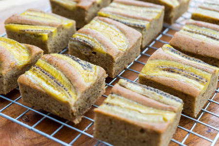 banana cake with fresh banana on top, bakeの写真素材
