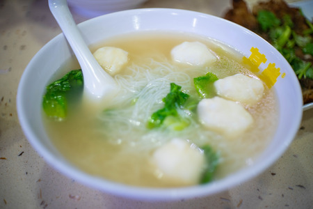 hot noodle with soup and meat ball, chinese food