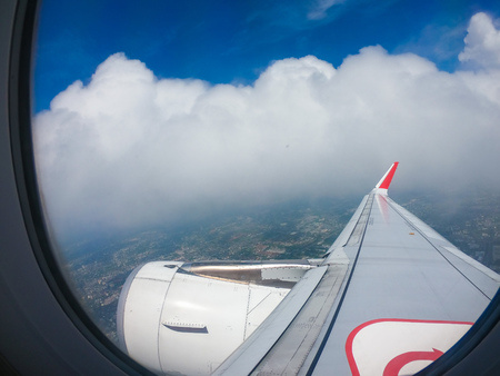 beautiful sky view through the aircraft window, airplane