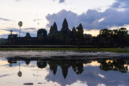 water reflection of Angkor Wat in Cambodia ,sunriseの写真素材