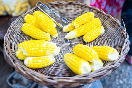 fresh boiled corn ready for eat,foodの写真素材