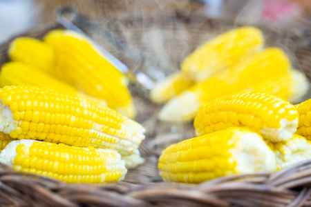 fresh boiled corn ready for eat,foodの写真素材