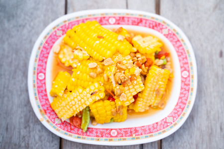 spicy corn salad Thai recipe,foodの写真素材