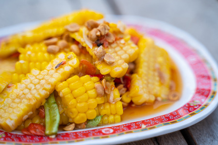 spicy corn salad Thai recipe,foodの写真素材