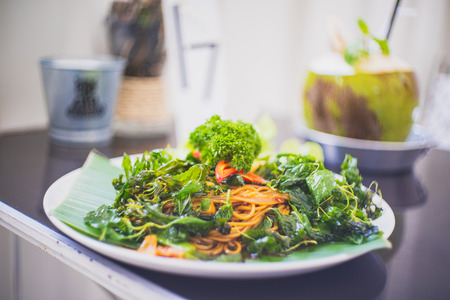 spaghetti pad kee mao Thai recipe,spagettiの写真素材