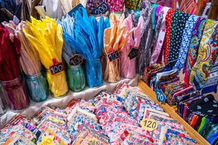29 March 2019-Thailand::clothing and accessories shop at night market,Hua Hinのeditorial素材