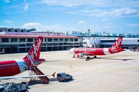Bangkok - 28 July 2019 : Airasia airplane parking at airportのeditorial素材