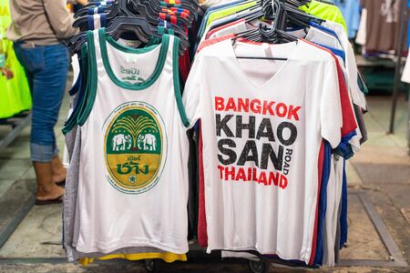 27 July 2019 - Thailand : clothing for sell at Khao San Road,Thailandのeditorial素材