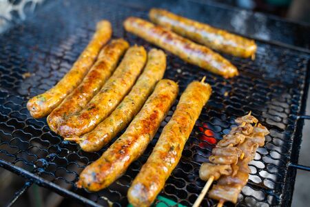 Sai Aua - northern thai spicy sausage,sausageの写真素材