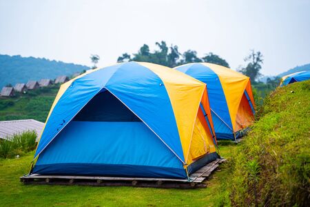 canvas tent camping on the mountain,tentの写真素材