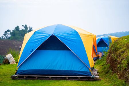 canvas tent camping on the mountain,tentの写真素材