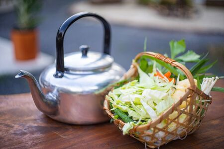 vegetable and soup for Mookata Thai BBQ,foodの写真素材